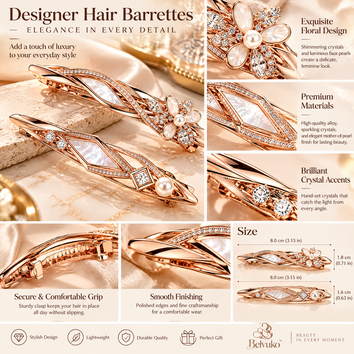 Belvuko Designer Hair Barrettes detail image 4
